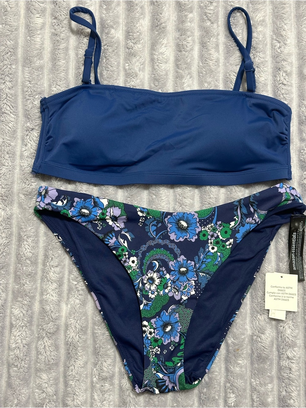 Amazon Essentials Navy Blue Floral Bandeau Bikini Set